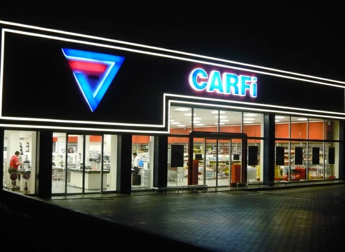 Illuminated Storefront Signage for CARFi Retail Location (Night Edition)